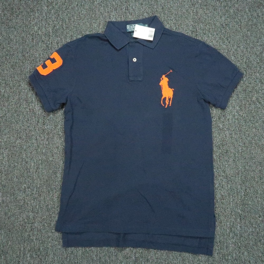 Polo Ralph Lauren Shirt Mens Medium Navy Blue Big Pony Custom Fit Pique NWT